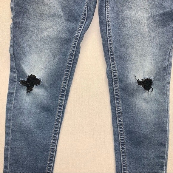 Distressed Patched Superflex Jean Girl 5 Blue Denim Medium Wash Adjustable Waist - Picture 2 of 6